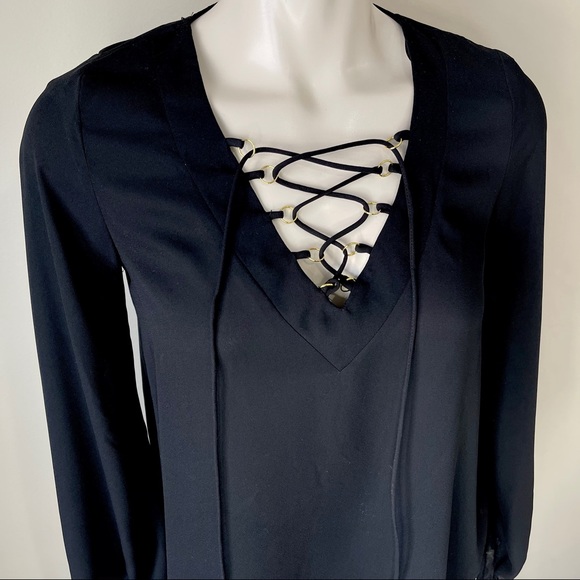 Atmosphere Tops - ESSENTIAL blouse ATMOSPHERE top solid black TIE UP FRONT 2  dressy top